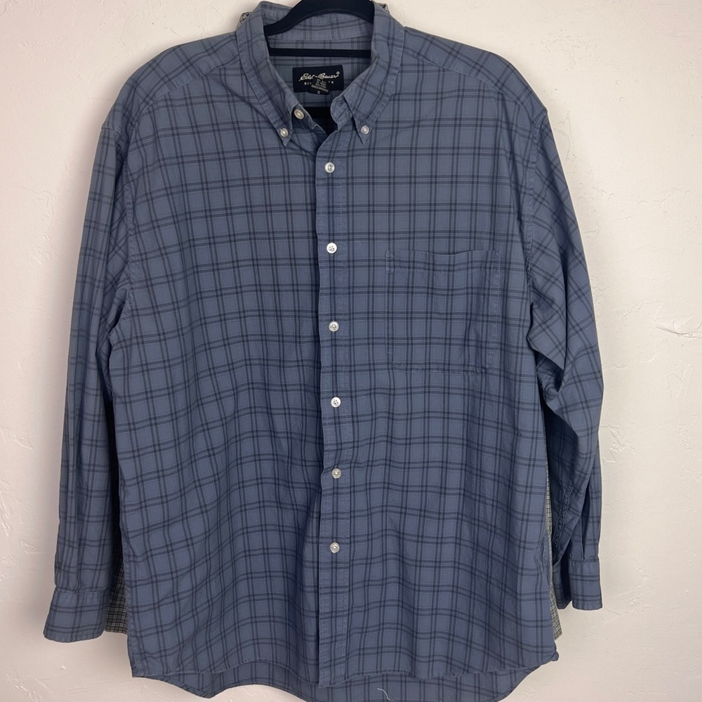 Eddie Bauer casual bottom shirt large blue plaid